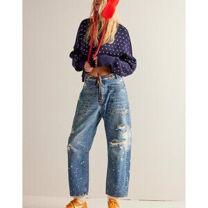 🆕 FREE PEOPLE We The Free Moxie Pull On Barrel Jeans / Calypso